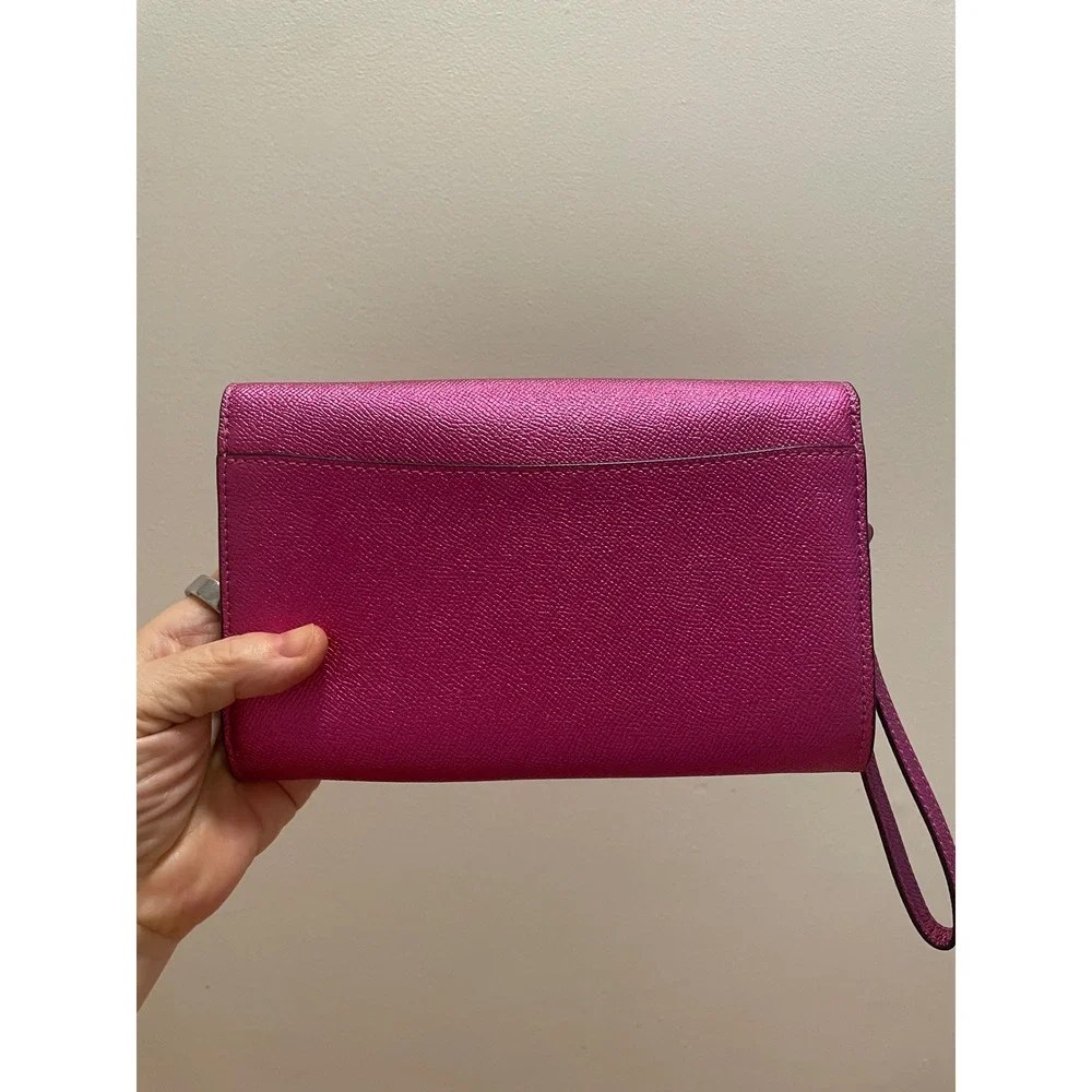 Coach Metallic Raspberry Wristlet Clutch Crossgrain Leather Turn Lock F22828